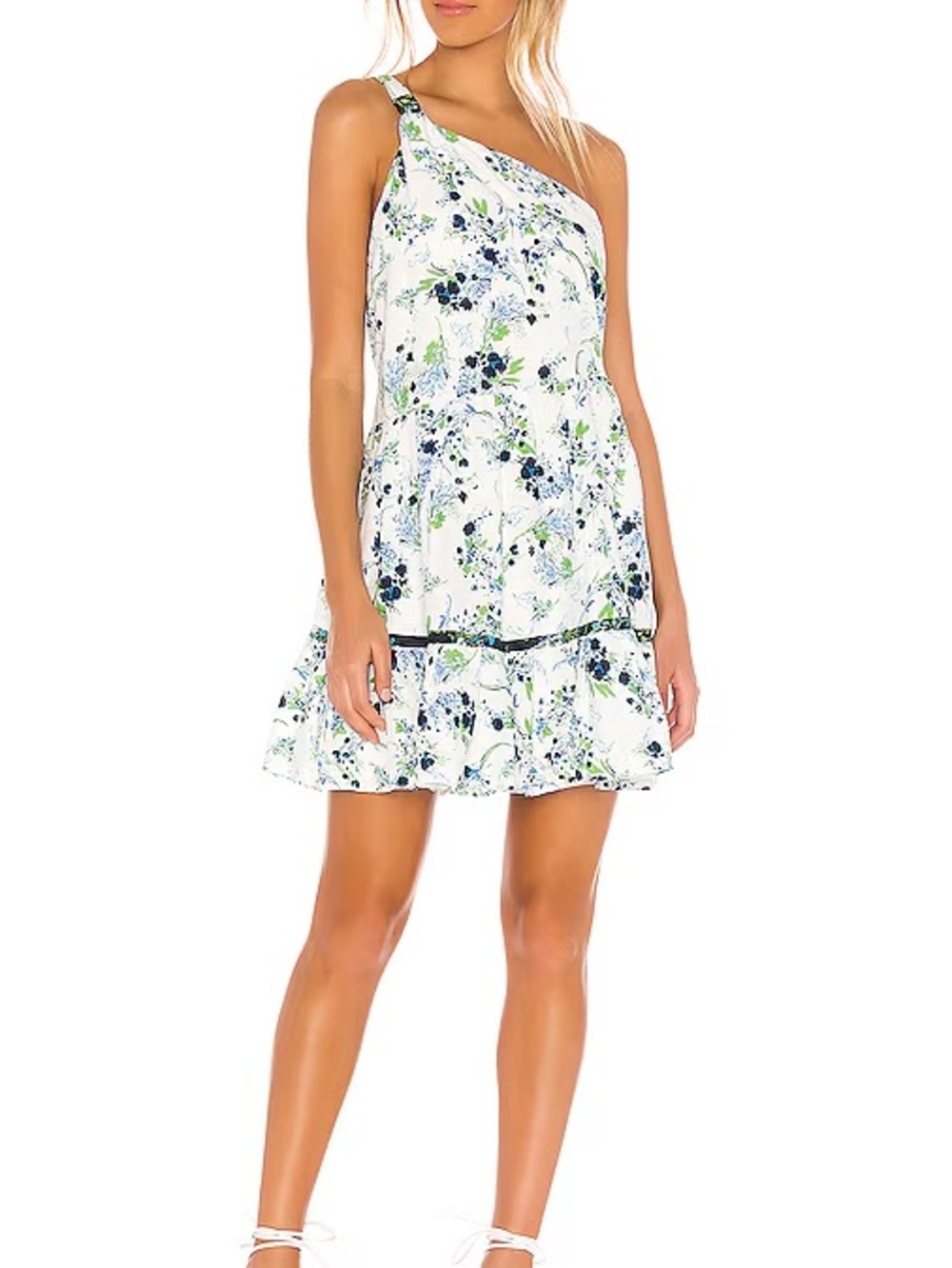 Free People x Revolve All Mine Floral One-Shoulder Mini Linen Dress Medium